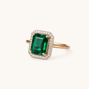 Emerald Square Ring Embossed Style